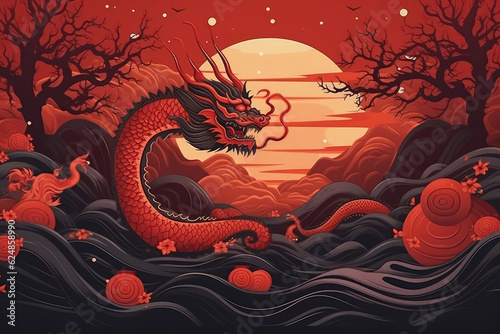 Fantasy Chinese dragon background for new year lunar 2024  generative AI