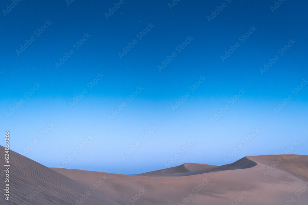 Beautiful landscape of the dunes of Maspalomas with a clear sky. Gran Canaria