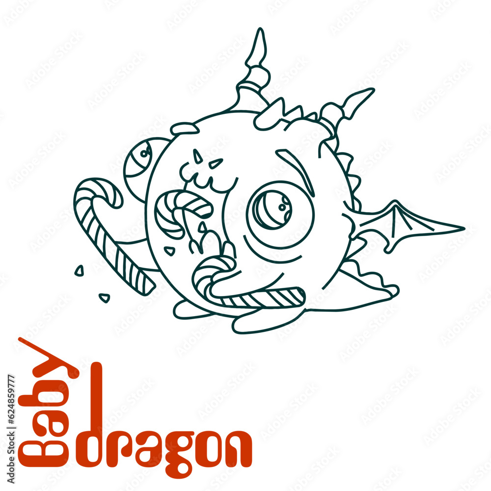 Fototapeta premium Cute dragon. Graphic image. Coloring.