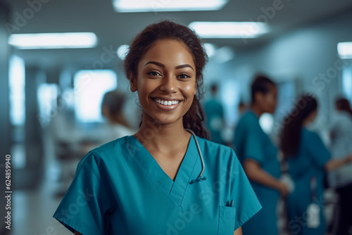 Nurse in a hospital smiling at the camera