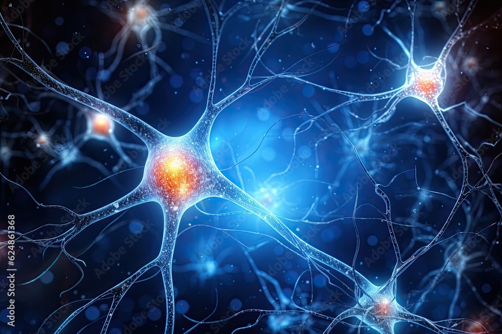 Neurons Cells or nervous system, neurons cells blue background Neurons Cells or nervous system, neurons cells blue background