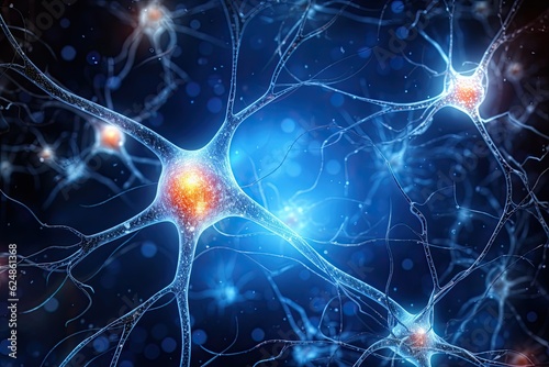 Neurons Cells or nervous system, neurons cells blue background