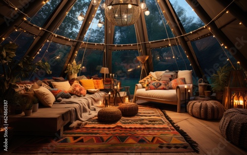 Amazing interior view of a luxury teepee.