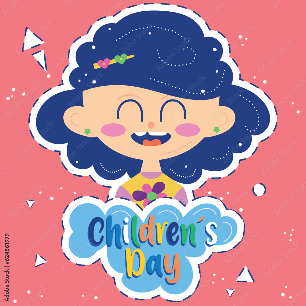 Naklejka premium Cute sketch of girl Happy Children day template Vector