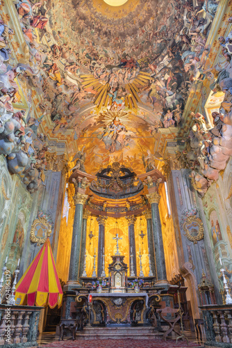 VARALLO, ITALY - JULY 17, 2022: The baroque presbyter in the church Basilica del Sacro Monte.