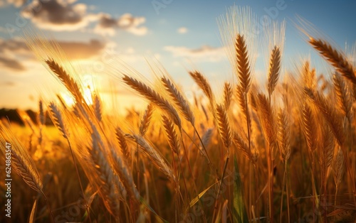 Golden wheat field at sunset.