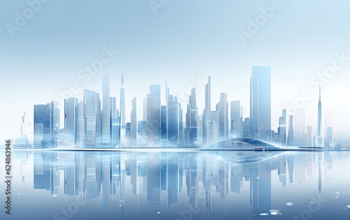 A blue futuristic modern technology city skyline with buildings. © hugo