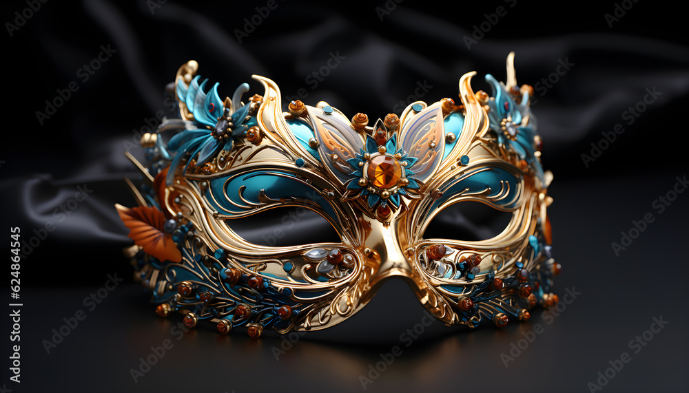Venetian carnival mask isolated on black background. happy carnival festival party woman face. masquerade mask, Generative AI.