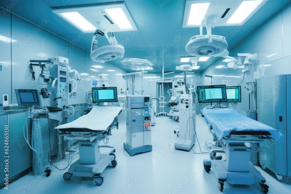 Team of robots working in a hospital setting. Generative AI Team of robots working in a hospital setting. Generative AI