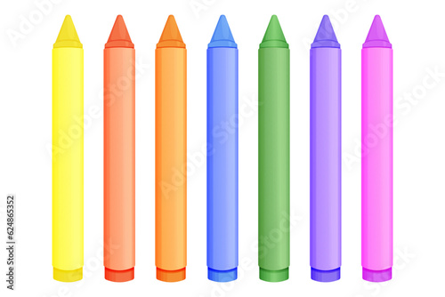 Wax crayons set in cartoon style isolated on white background. Preschool palette, pencils for education.
