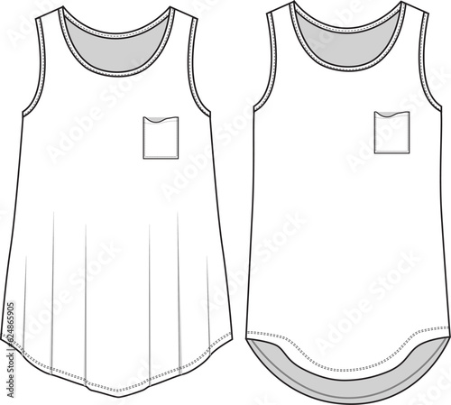 Women trendy Fashionable Tank tops with pocket Sketch vector