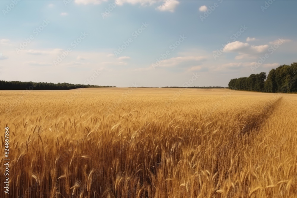 Golden, wheat field and sky, farming. Generative AI