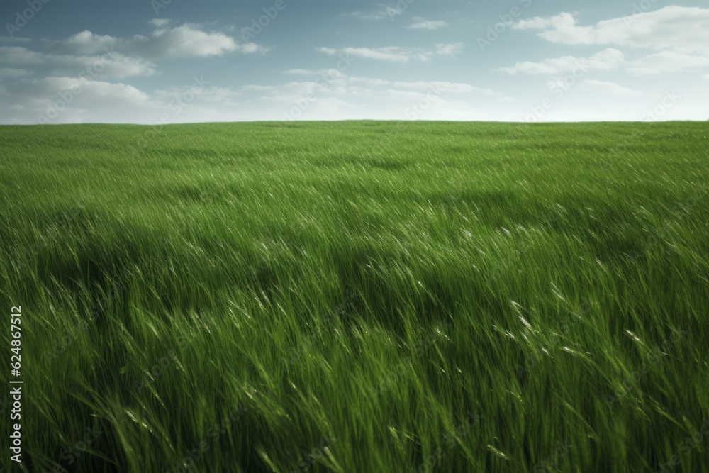 Green grass field and sky. Generative AI