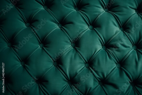 Green capitone checkered soft fabric textile decorative background with buttons. Generative AI