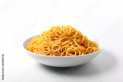 Noodles in a plate isolated on a white background.  Generative AI