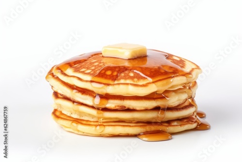 Stack of pancakes with syrup isolated on white background. Generative AI