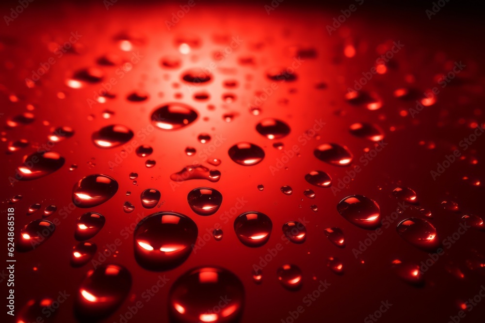 Water drops on red background with spotlight center. Generative AI Water drops on red background with spotlight center. Generative AI