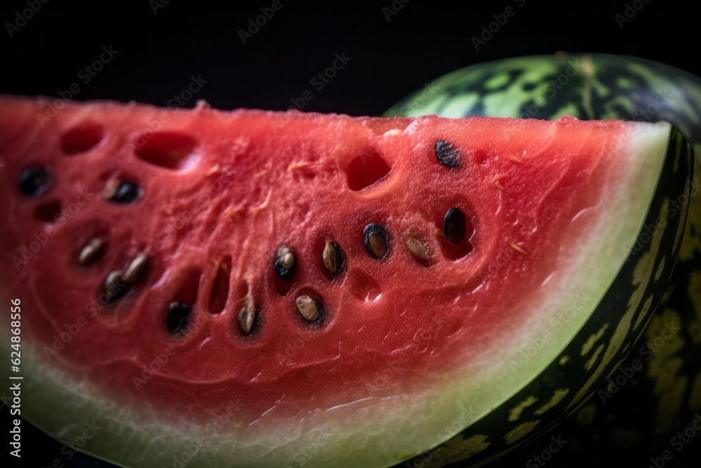 Slice of watermelon, close up. Generative AI Slice of watermelon, close up. Generative AI