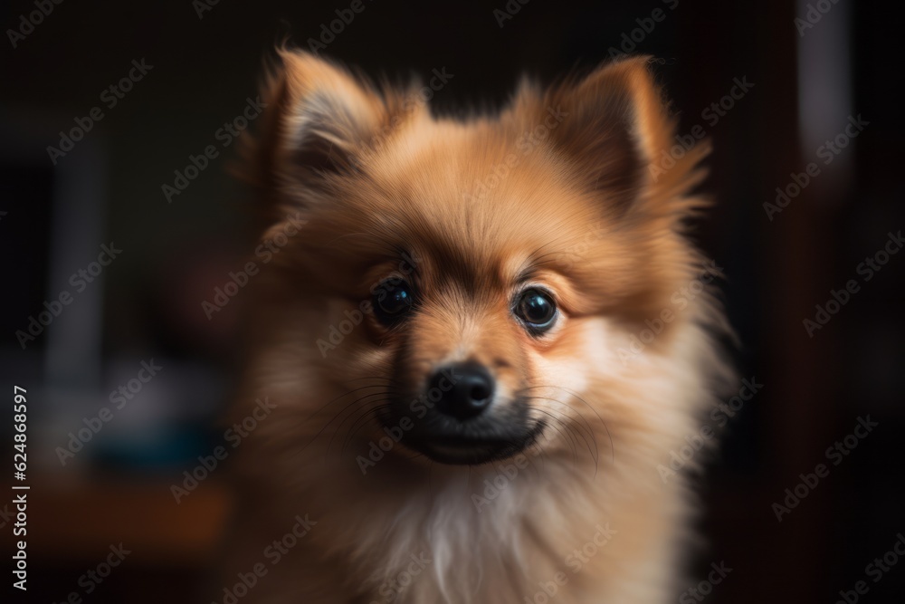 Young puppy pomeranian dog portrait. Generative AI Young puppy pomeranian dog portrait. Generative AI