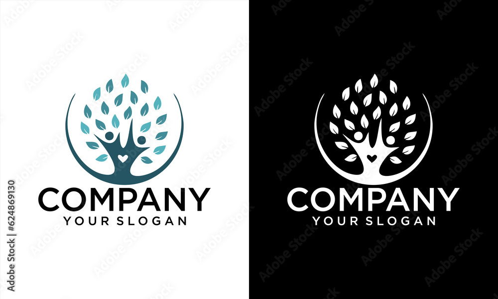 Human Leaf Logo Design With Wellness Logo Symbol. Healthy Life Nature Leaf Logo Vector Concept
