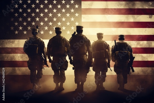 Foto A Group Of Soldiers Standing In Front Of An American Flag