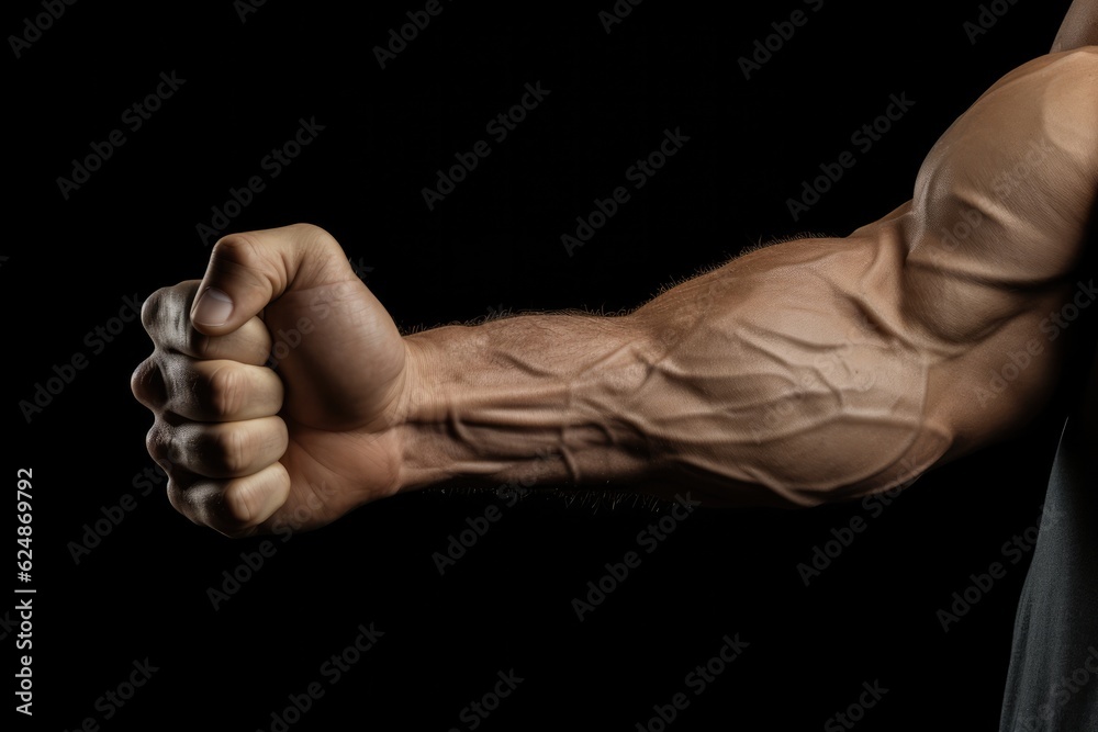 A Close Up Of A Man's Arm And Arm Muscles. Definition Of Muscle Anatomy