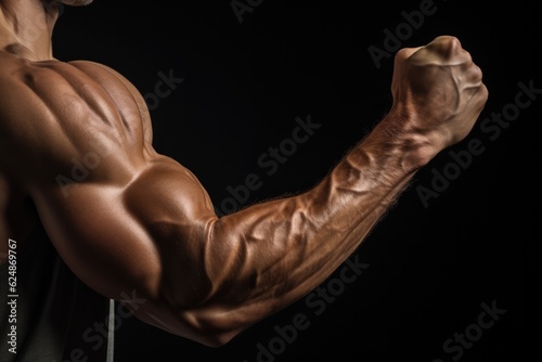 A Man Flexing His Muscles In The Dark. Muscular Bodybuilding, Strength Training, Nolight Exercise, Fitness Motivation, Visualization Power, Surgical Performance. Generative AI