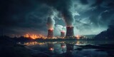 A Nuclear Power With Smoke Pouring Out Of It's Stacks. Air Pollution, Manufacturing, Factory Regulations, Health Hazards, Machines, Waste Management. Generative AI
