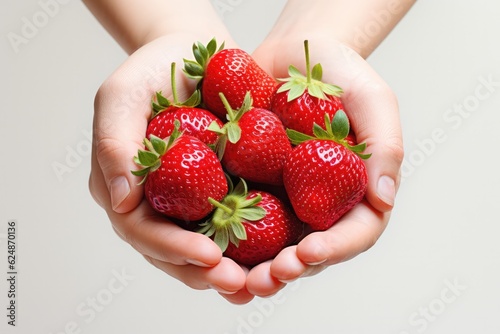 A Person Holding A Bunch Of Strawberries In Their Hands. Health Benefits Of Strawberries, Funny Strawberry Stories, Growing Strawberries At Home, Strawberry Recipes. Generative AI photo