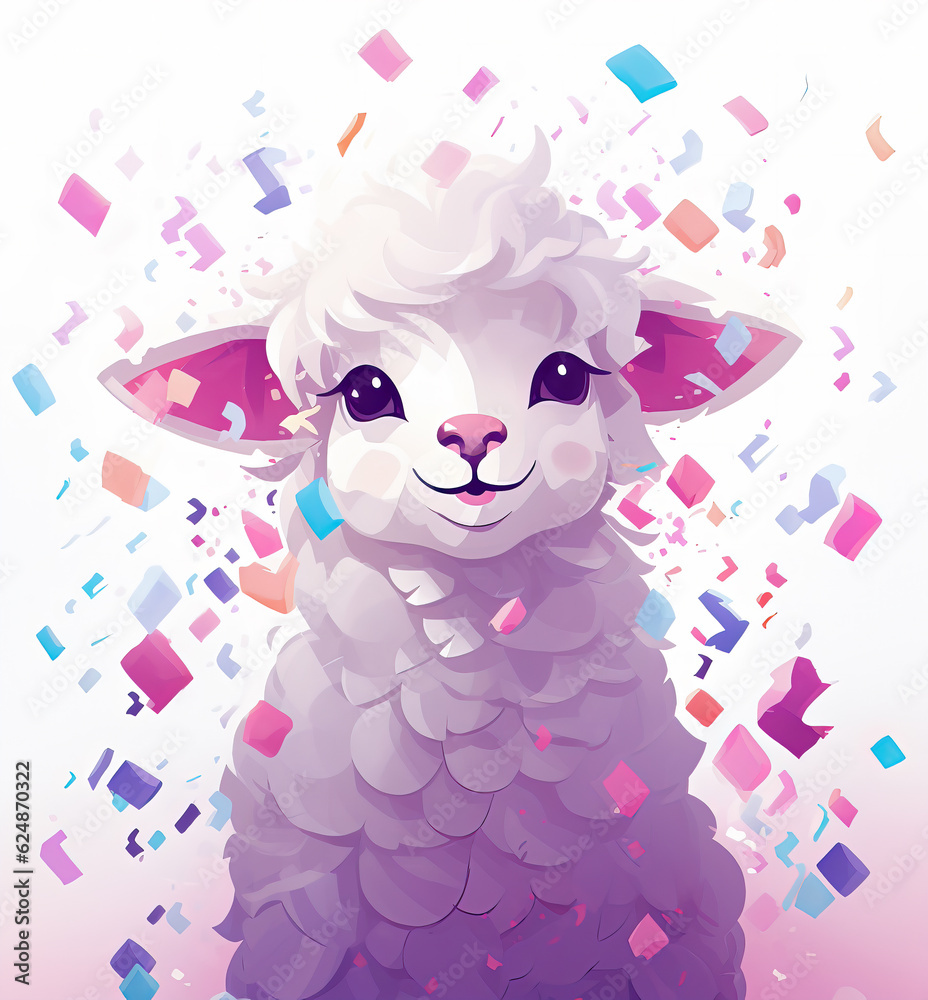 cute cartoon sheep with confetti sprinkles, a low poly illustration, adorable character, mascot, concept, digital art