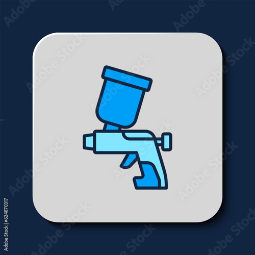 Filled outline Paint spray gun icon isolated on blue background. Vector