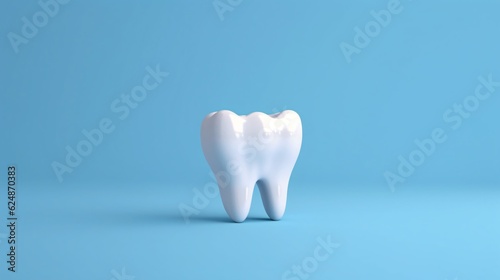 Generative Ai. White tooth on a blue background 