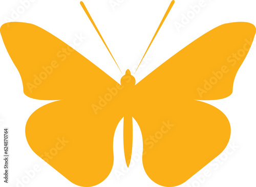 yellow Colored butterfly simple flat design isolated on transparent background
