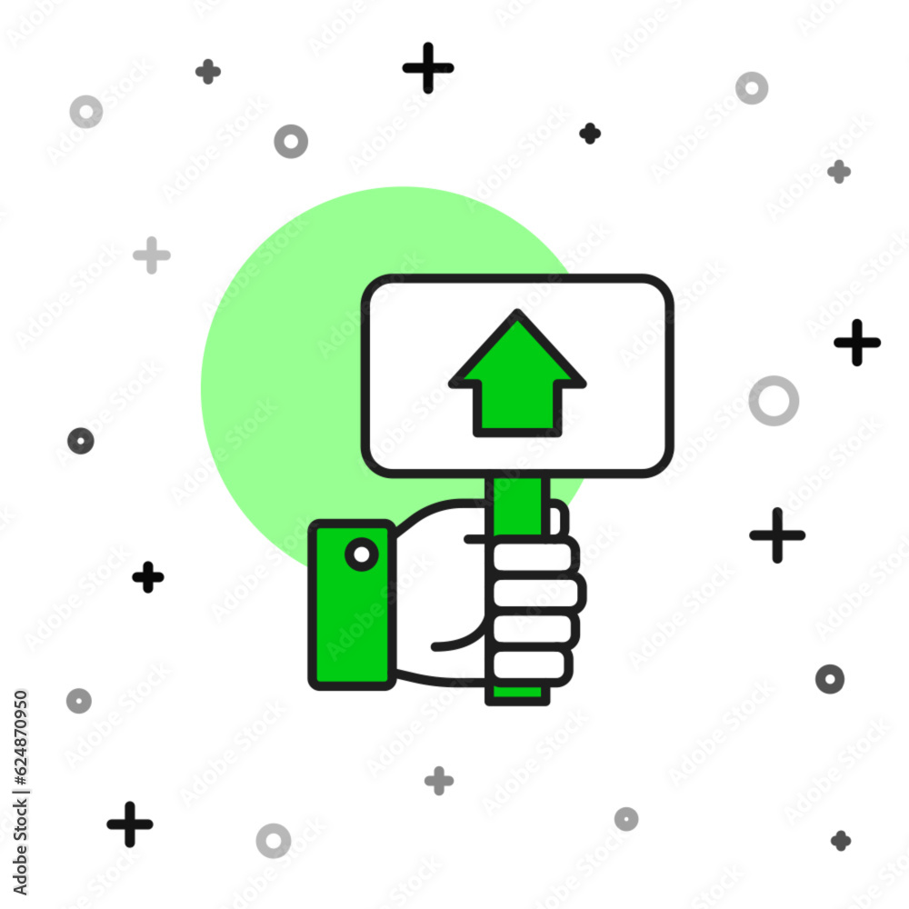 Filled outline Hand holding auction paddle icon isolated on white background. Bidding concept. Auction competition. Hands rising signs with BID inscriptions. Vector Filled outline Hand holding auction paddle icon isolated on white background. Bidding concept. Auction competition. Hands rising signs with BID inscriptions. Vector