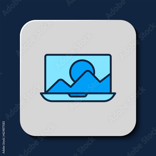 Filled outline Photo retouching icon isolated on blue background. Photographer, photography, retouch icon. Vector