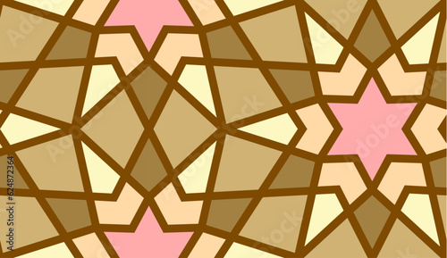 Arabic seamless girih pattern with classic islamic culture ornament. Colorful tiled background with shadow.