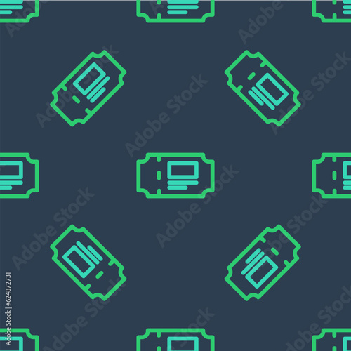 Line Museum ticket icon isolated seamless pattern on blue background. History museum ticket coupon event admit exhibition excursion. Vector © Kostiantyn