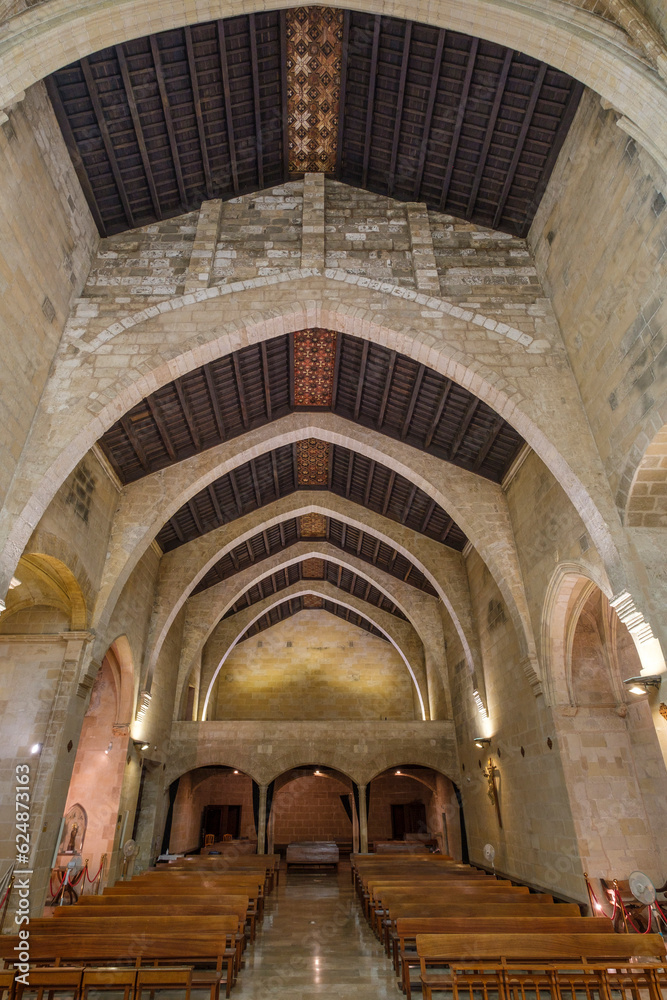 wooden coffered ceiling, Monastery Church of Santa Margarita, center of history and military culture of the balearics, Palma, Majorca, Balearic Islands, Spain