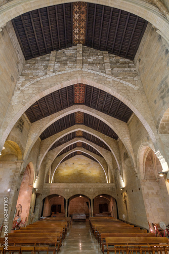 wooden coffered ceiling, Monastery Church of Santa Margarita, center of history and military culture of the balearics, Palma, Majorca, Balearic Islands, Spain