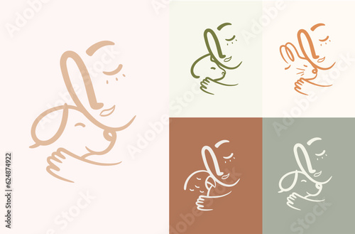 Man lovingly clings to an animal cat, dog, rabbit, parrot compositions drawing on powder color background