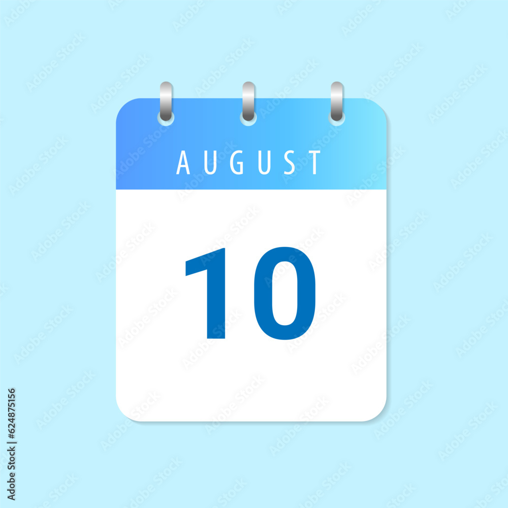 Daily calendar 10th of August month on white paper note. Daily calendar 10th of August month on white paper note.