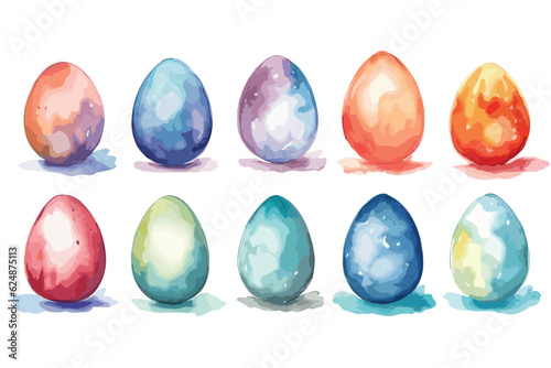 Watercolor colorful Egg different color Easter eggs set isolated on white background Vector