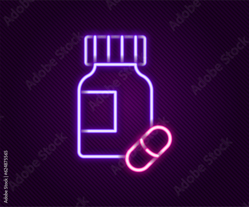 Glowing neon line Sedative pills icon isolated on black background. Colorful outline concept. Vector