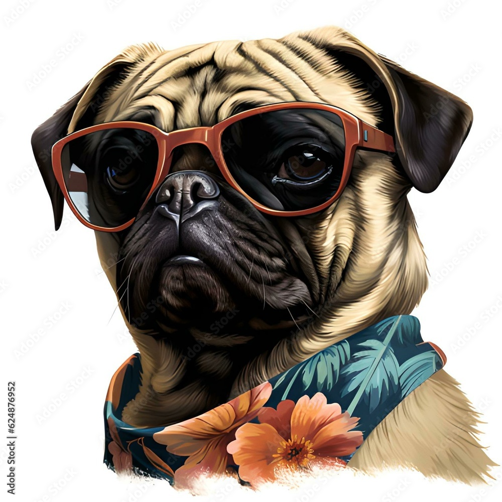 beach sunglasses pug dog