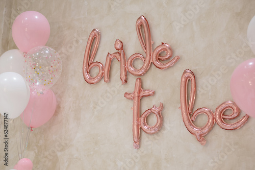 Bride to be ballon decorated with pink and white ballon in hen party