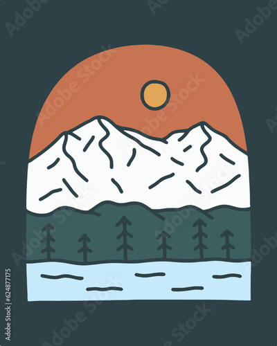 Denali National Park vector illustration in monoline art