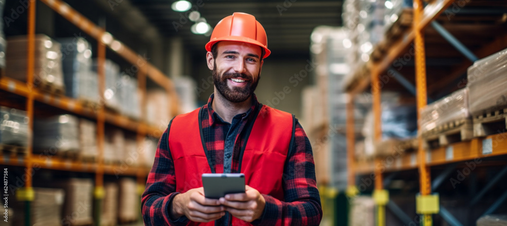 Handsome Male Worker Wearing Hard Hat Holding Digital Tablet Computer Handsome Male Worker Wearing Hard Hat Holding Digital Tablet Computer