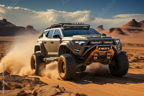 Off-road rally in the desert in a four-wheel drive SUV, AI Generated