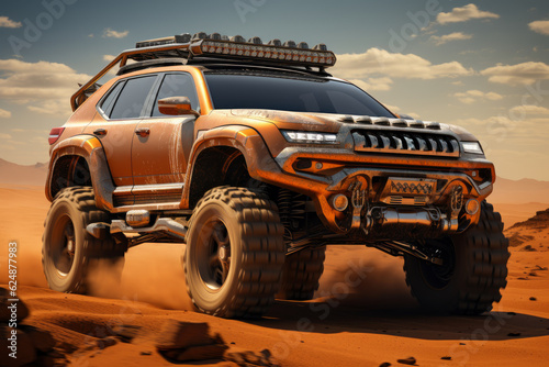 Off-road rally in the desert in a four-wheel drive SUV, AI Generated