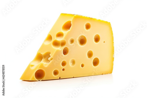 Close up of delicious fresh cut cheese product on white background